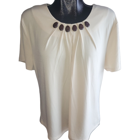 Tradition Cream Colored Short Sleeve Top With Bead Detailed Neckline XL - Picture 1 of 7